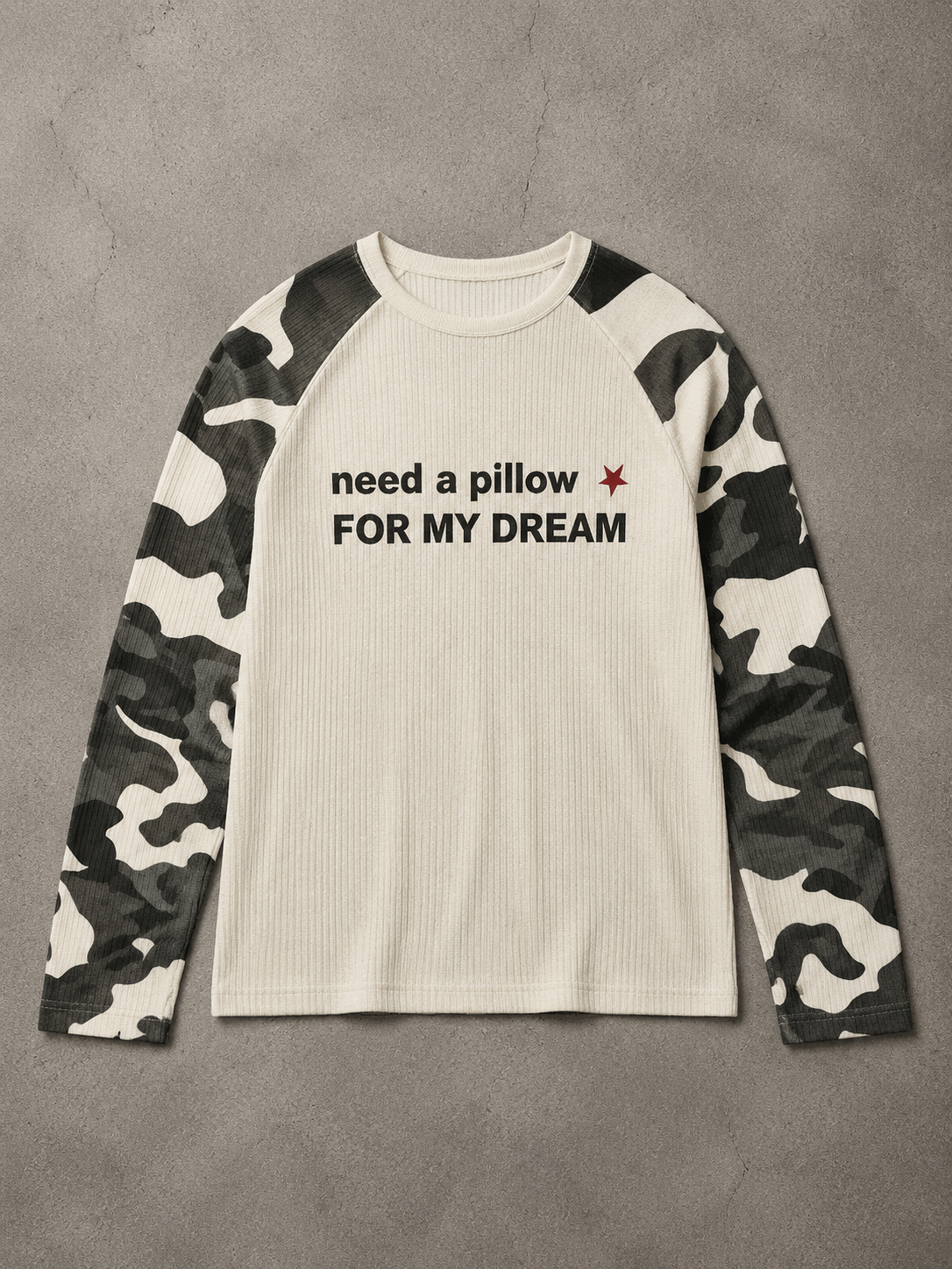 Camo Sleeve Mesh Knit Top
