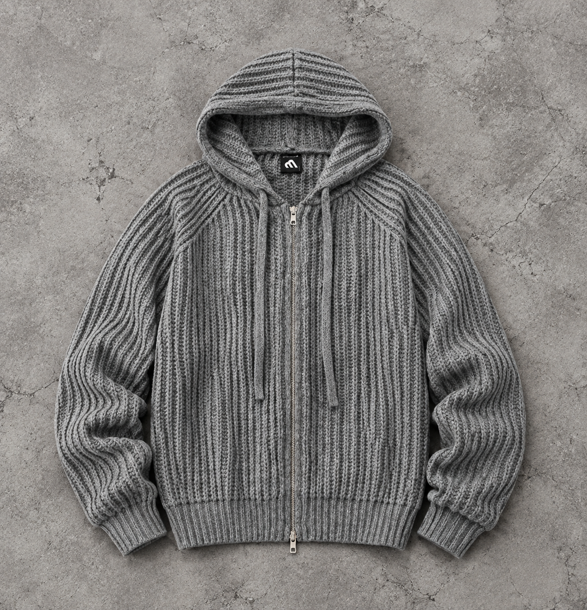 Rib Knit Zip Hoodie