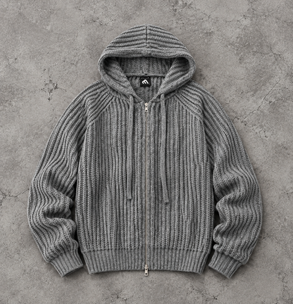 Rib Knit Zip Hoodie