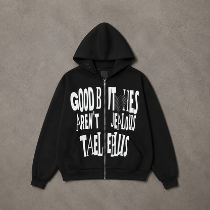 Typography Oversized Zip Hoodie