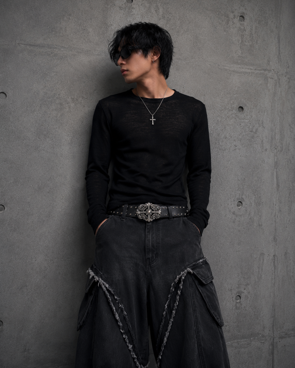 Studded Cross Leather Belt