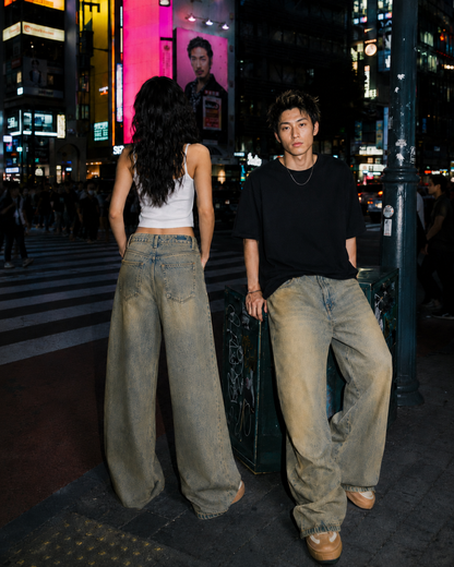 Vintage-Washed Wide-Leg Jeans