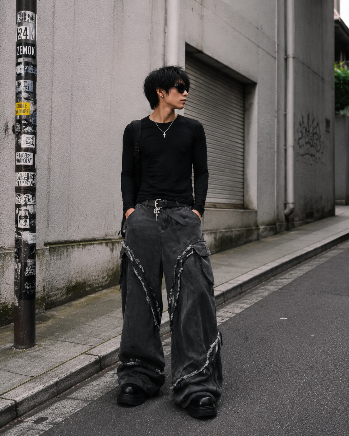 Distressed Wide Cargo Pants