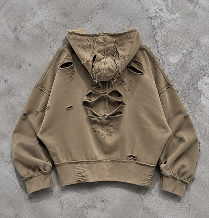 Ripped Edge Zip Hoodie