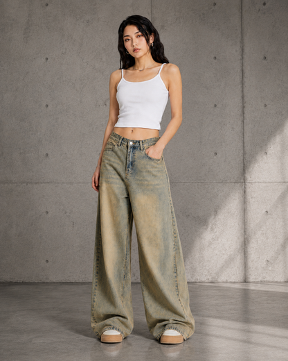 Vintage-Washed Wide-Leg Jeans