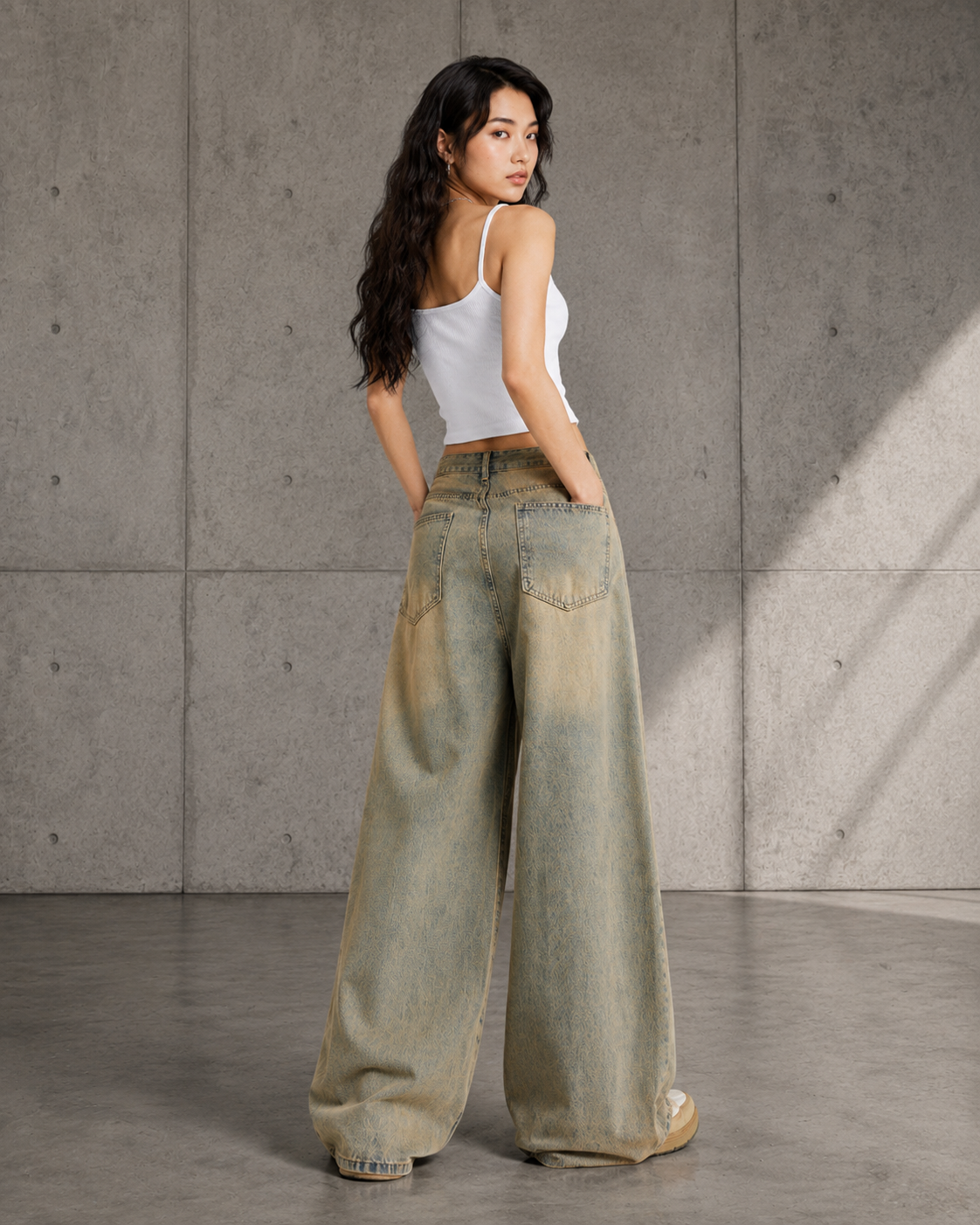 Vintage-Washed Wide-Leg Jeans