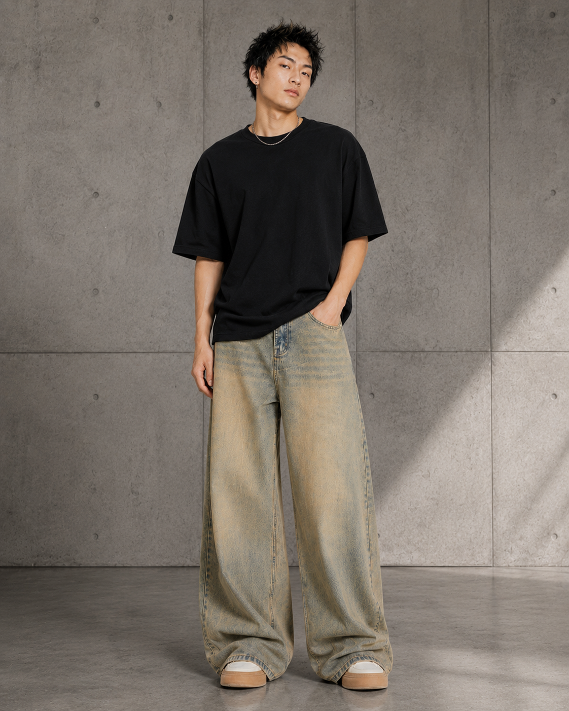 Vintage-Washed Wide-Leg Jeans