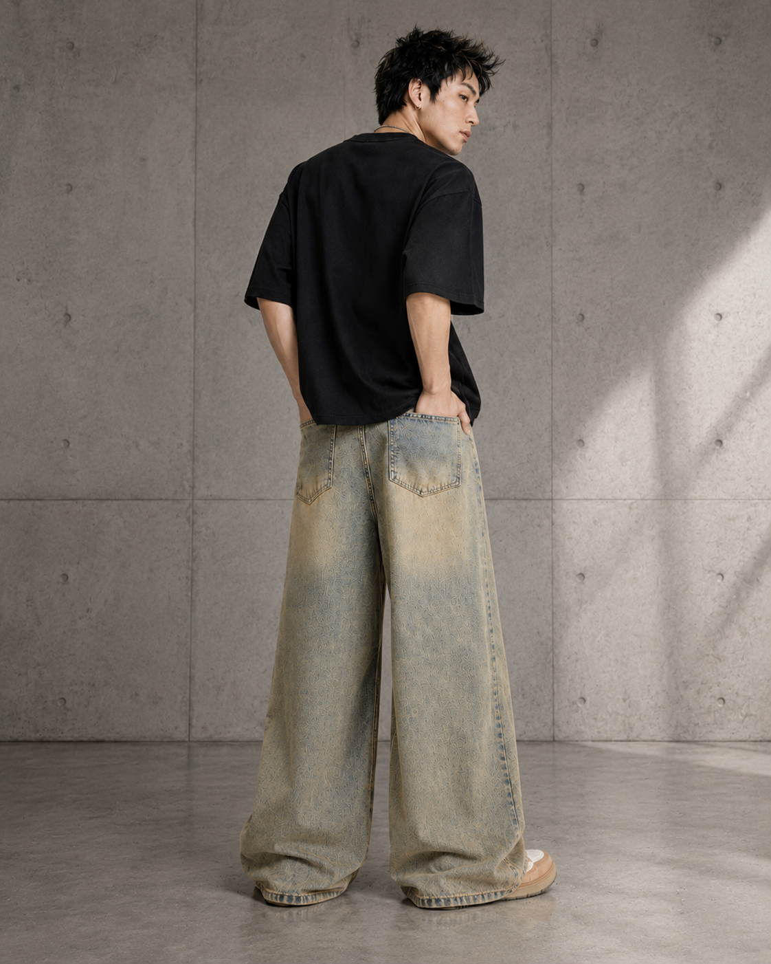 Vintage-Washed Wide-Leg Jeans