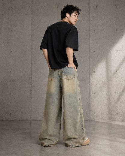 Vintage-Washed Wide-Leg Jeans