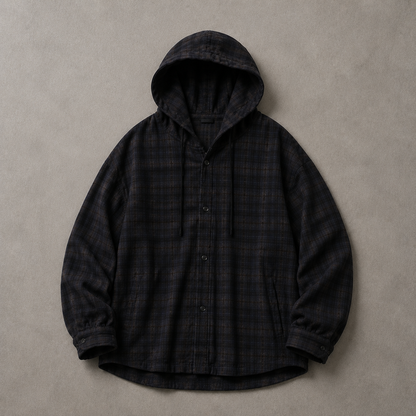 Check Pattern Hoodie Shirt Jacket