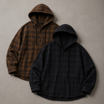 Check Pattern Hoodie Shirt Jacket