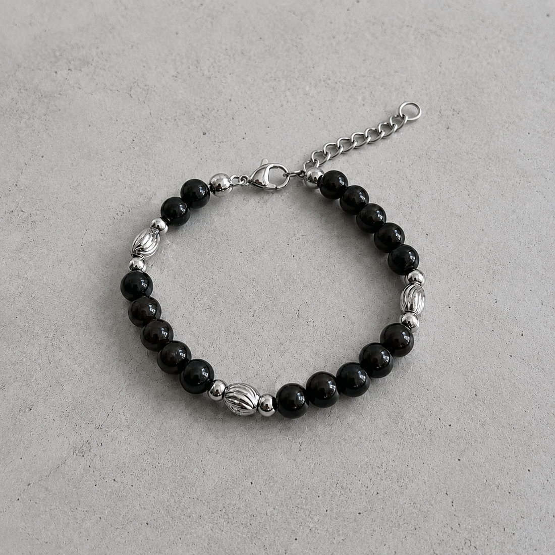 Noir Bead Silver Bracelet