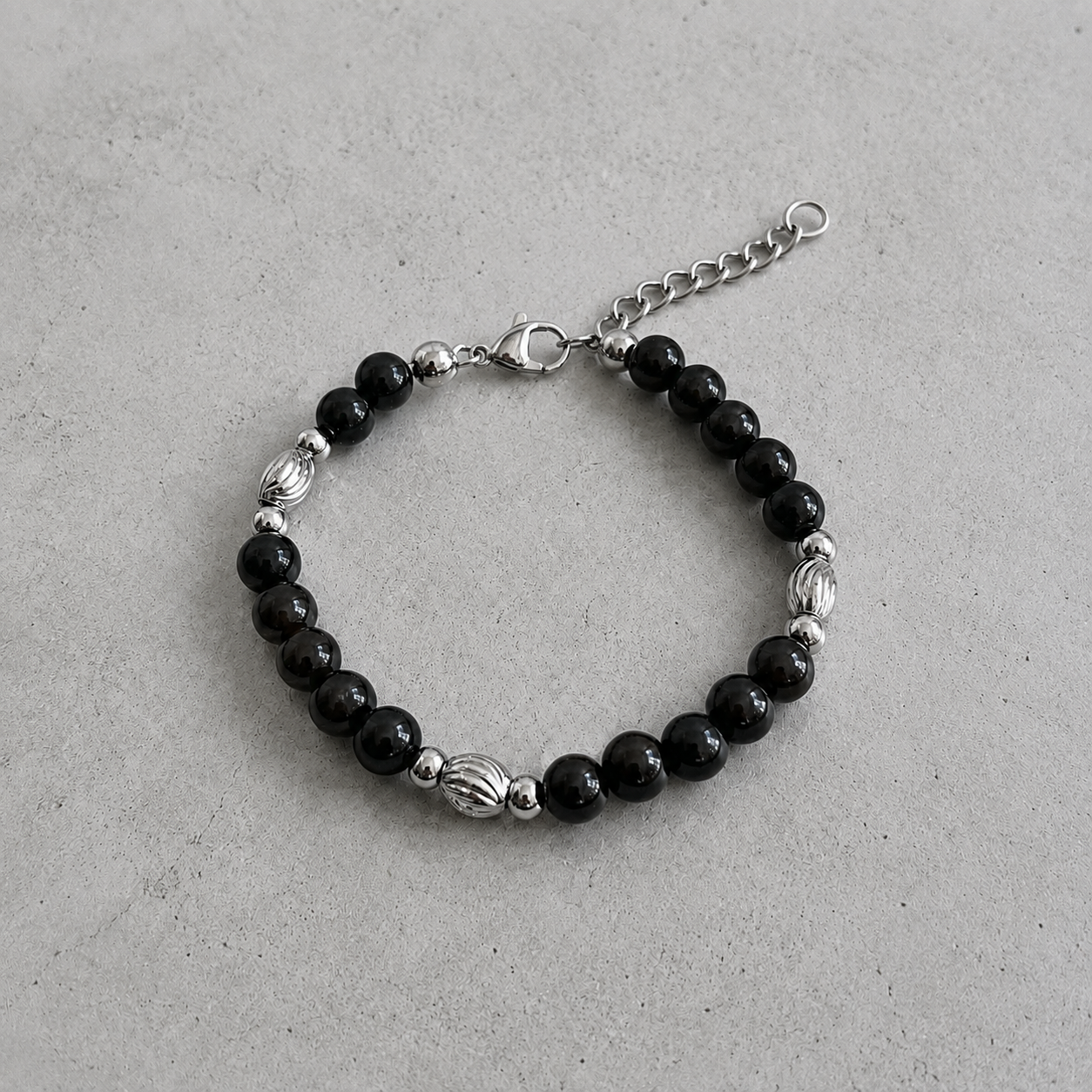 Noir Bead Silver Bracelet