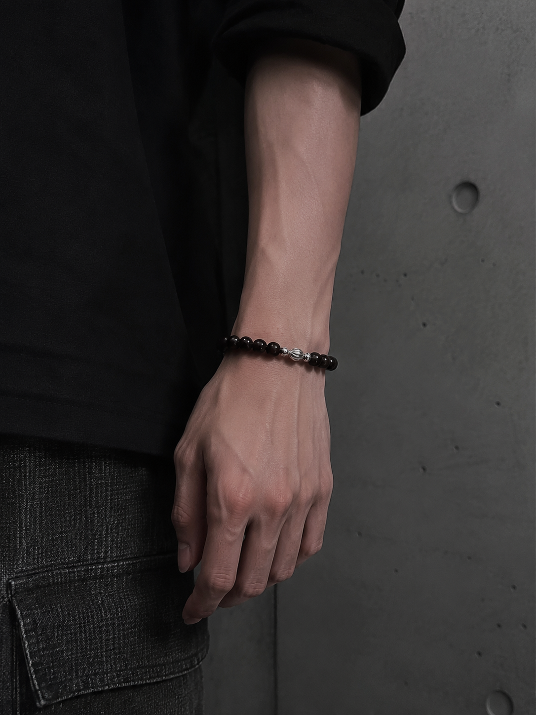 Noir Bead Silver Bracelet