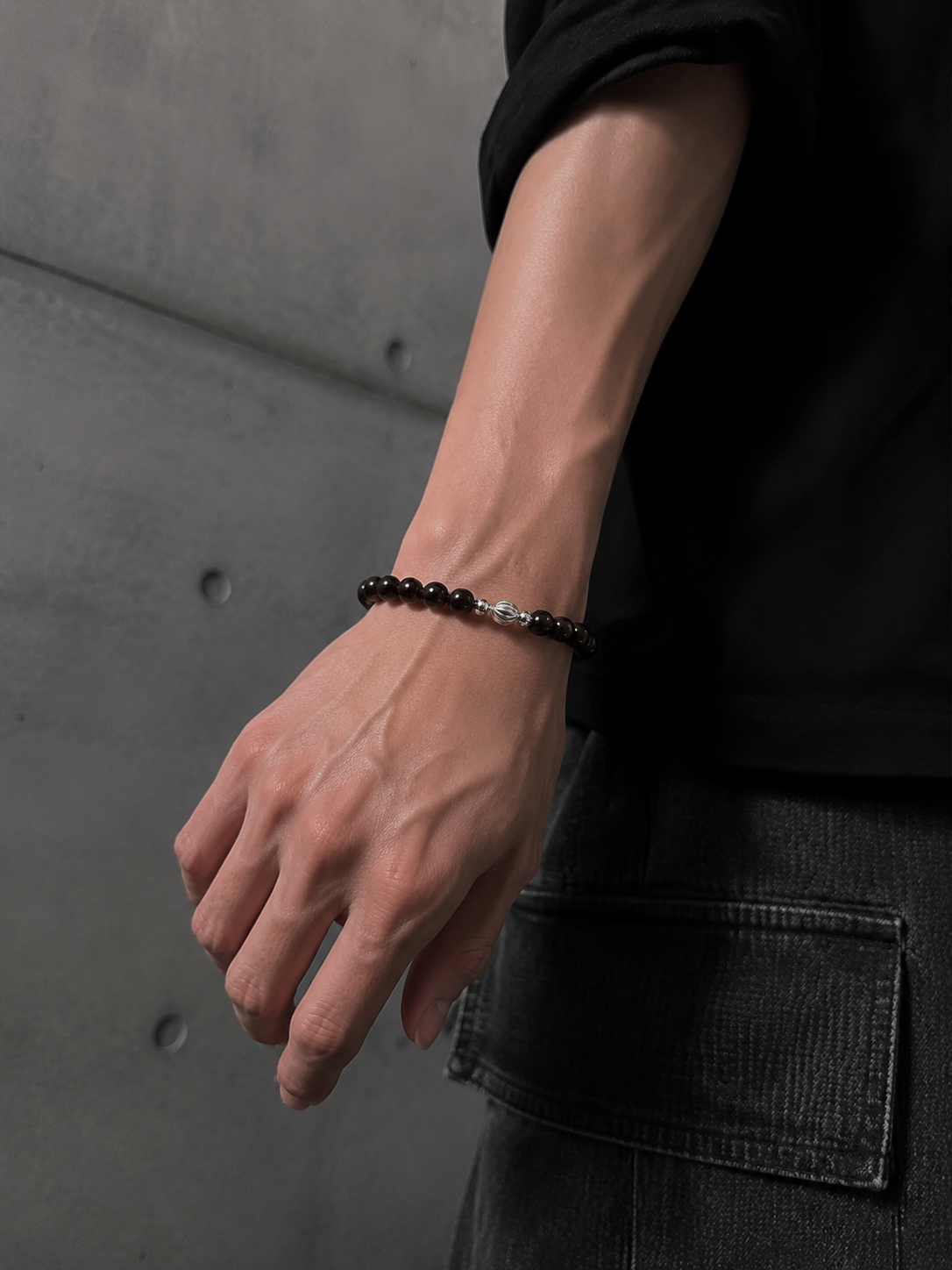 Noir Bead Silver Bracelet