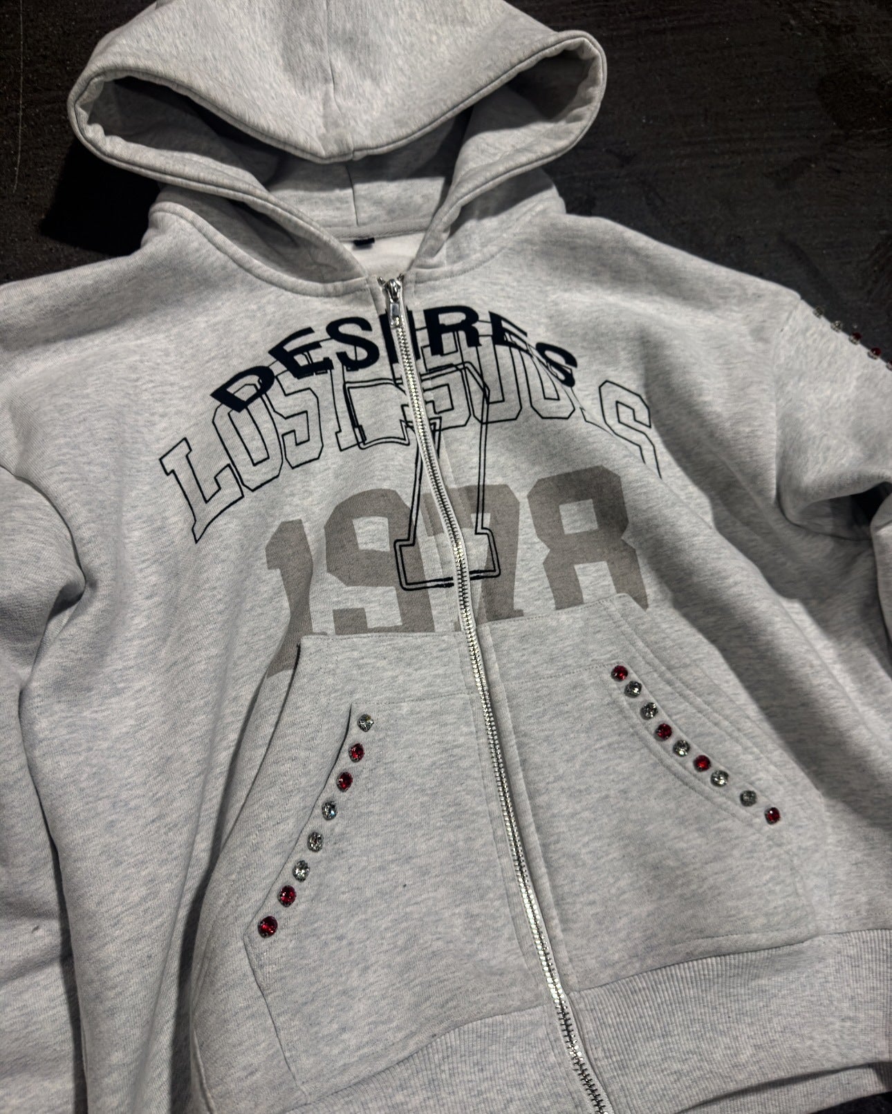 Ripped Sleeve Zip Hoodie