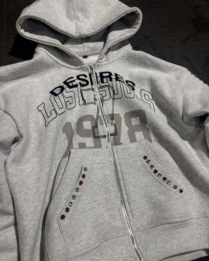 Ripped Sleeve Zip Hoodie
