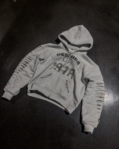 Ripped Sleeve Zip Hoodie