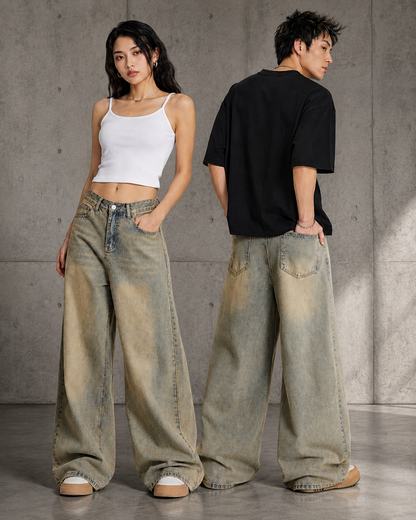 Vintage-Washed Wide-Leg Jeans