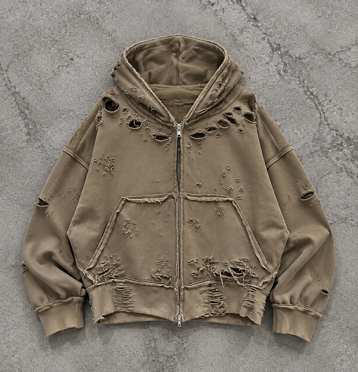 Ripped Edge Zip Hoodie