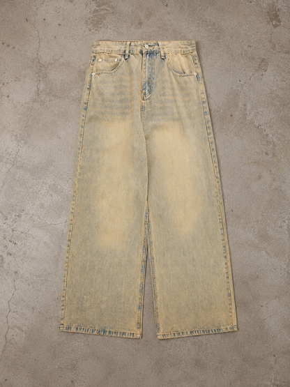 Vintage-Washed Wide-Leg Jeans