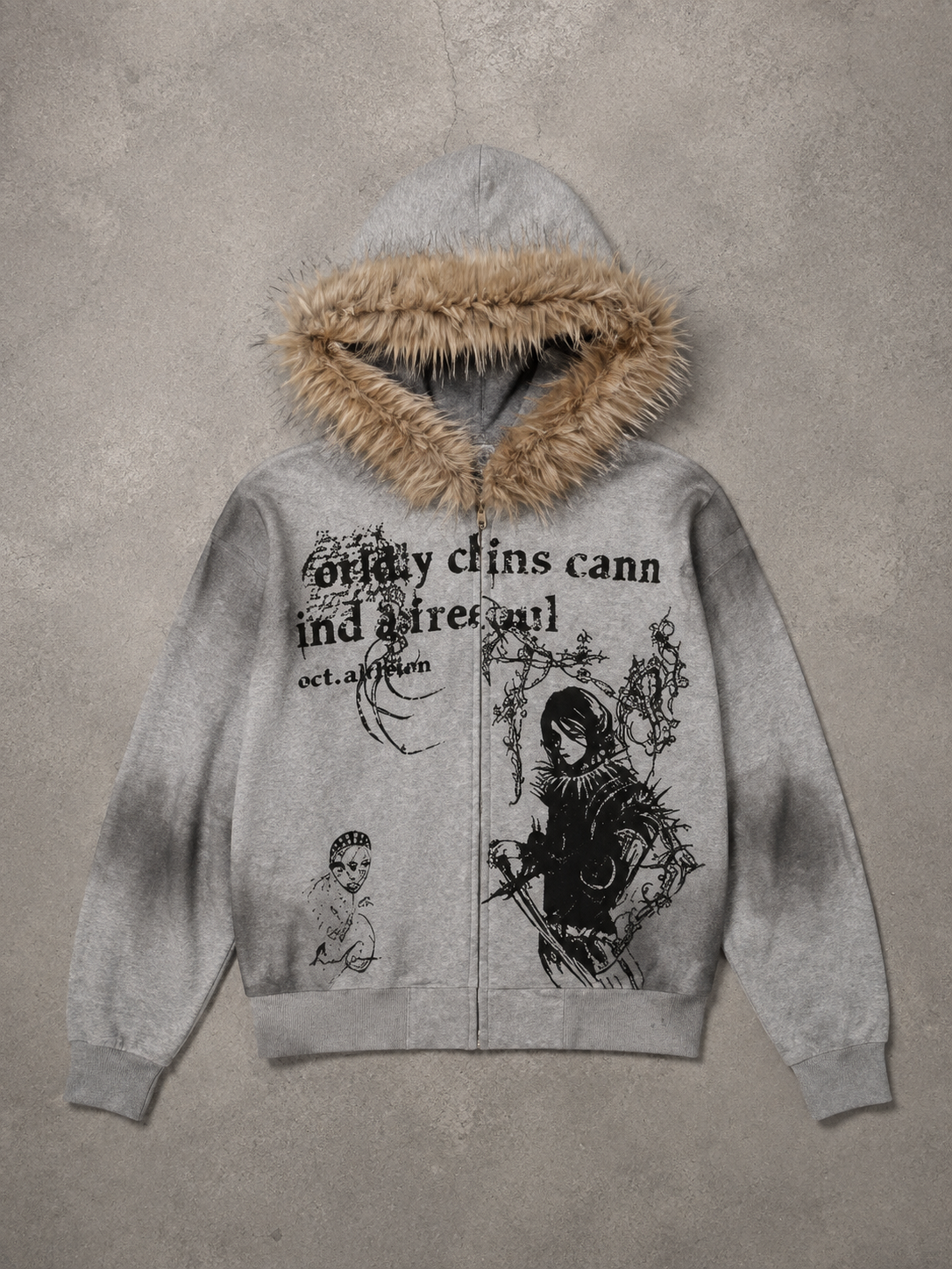 Gothic Graphic Fur Hoodie