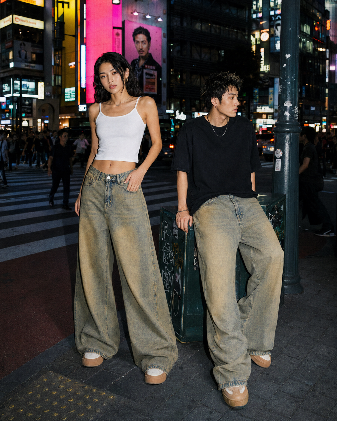 Vintage-Washed Wide-Leg Jeans
