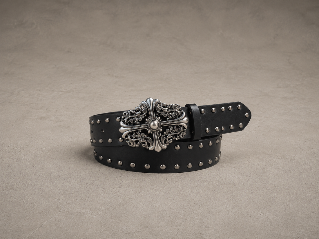 Studded Cross Leather Belt